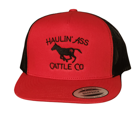 Red and black yupoong 6006 haulin ass embroidered cap