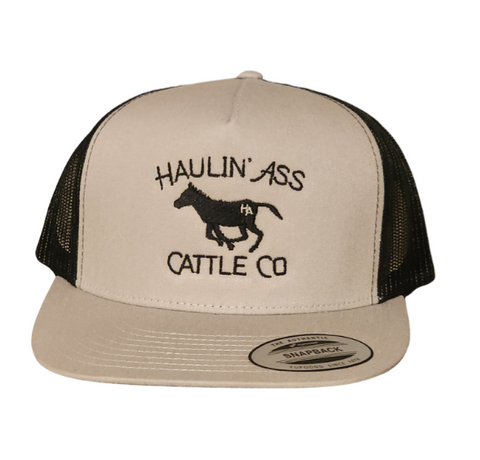Silver and black yupoong 6006 embroidered haaulin ass cattle co hat 